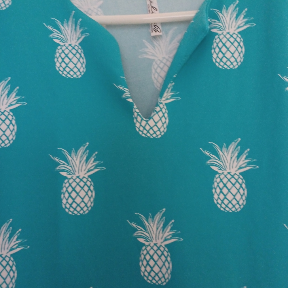Lulu-B Teal Pineapple Womens Size L 50 UPF Print Dress - Picture 2 of 9